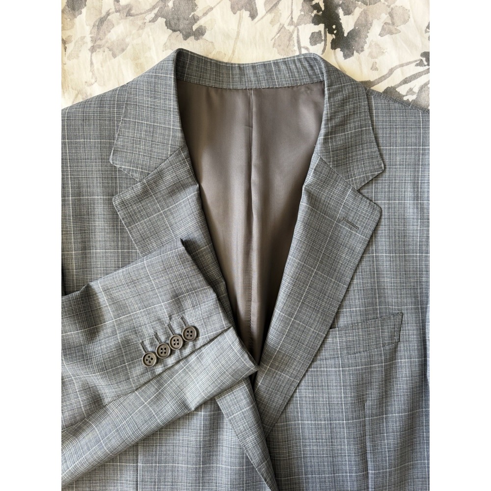 Canali Grey Blue Check Suit Jacket Sport Coat Blazer 100% Wool Italian Designer
